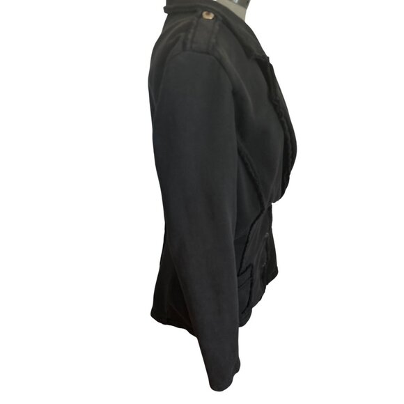 R Jeans Black Grunge Jacket L Tailored Fit Button Front Distressed Edge READ - Picture 5 of 14